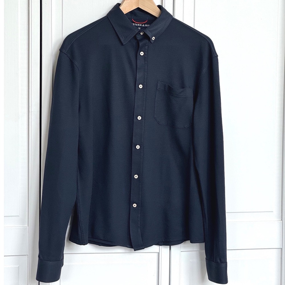 Western Rise Limitless Merino Blend Button Down Shirt Mens Medium Navy Blue
